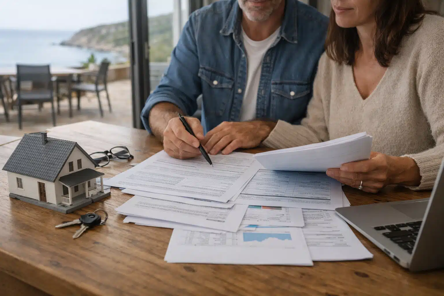 Couple examinant des contrats et documents financiers
